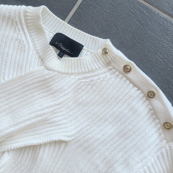 3.1 Phillip Lim White Twisted Cable Knit Crew Neck Sweater Size Small - Picture 8 of 10